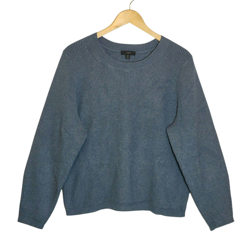 J.Crew Rib Knit Round Neck Long Sleeve Sweater Blue M Preppy Classic